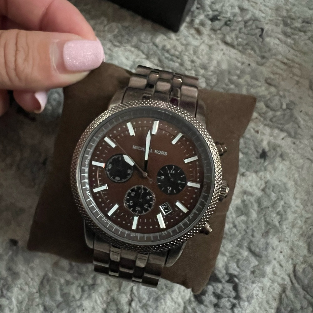 Michael Kors Silver and Brown Chronograph Watch
